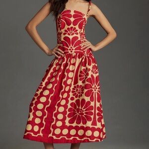 Farm Rio Red Floral Midi Dress Sleeveless Size S